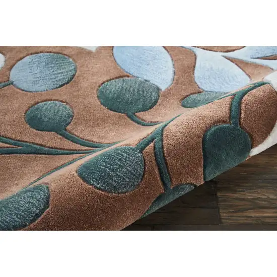 8' Brown Botanical Leaves Round Rug Photo 8