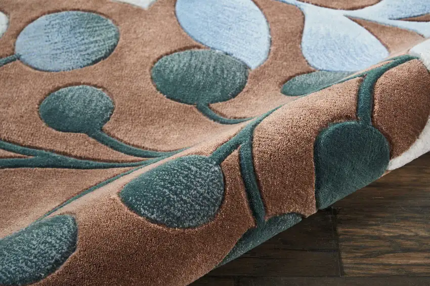 8' Brown Botanical Leaves Round Rug Photo 8