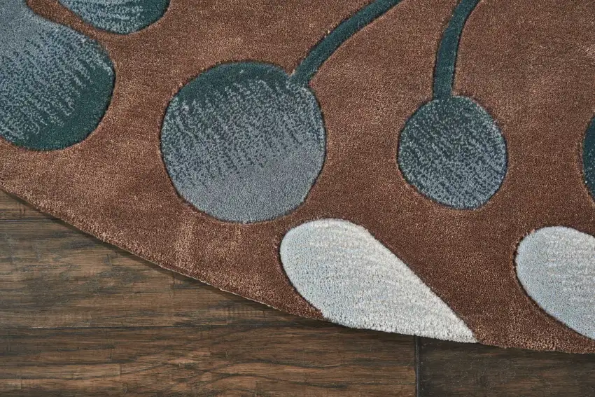 8' Brown Botanical Leaves Round Rug Photo 5