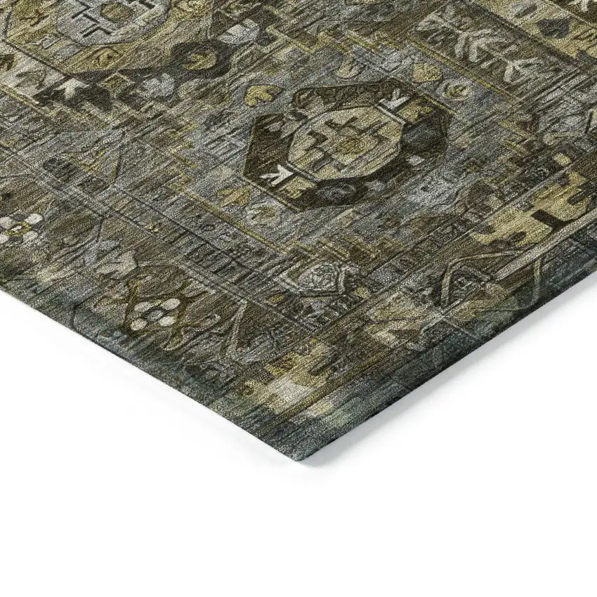 8' Brown Charcoal And Beige Round Medallion Washable Indoor Outdoor Area Rug Photo 7