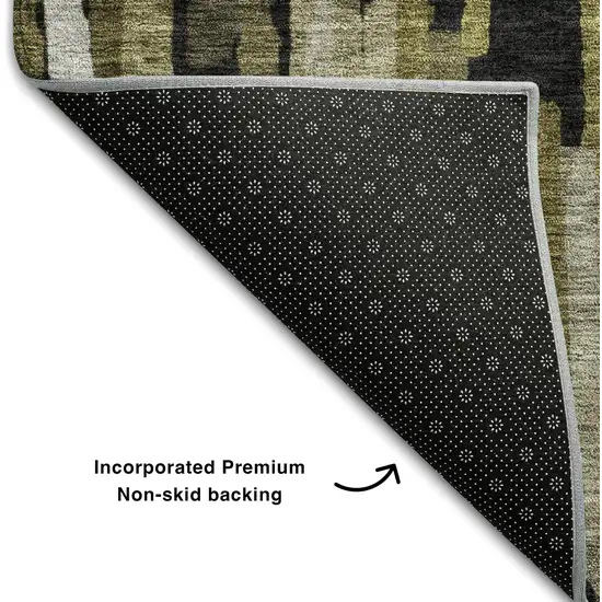 8' Brown Charcoal And Gray Striped Washable Round Rug With UV Protection Photo 5