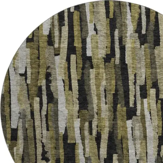 8' Brown Charcoal And Gray Striped Washable Round Rug With UV Protection Photo 2