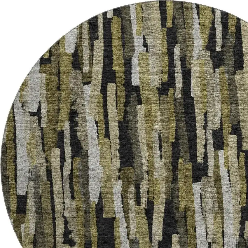 8' Brown Charcoal And Gray Striped Washable Round Rug With UV Protection Photo 2