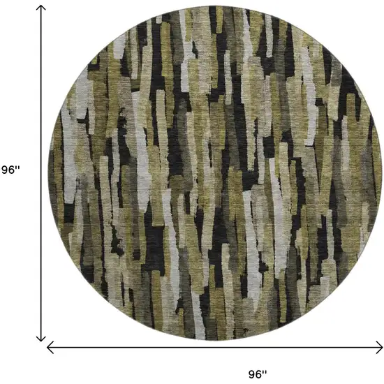 8' Brown Charcoal And Gray Striped Washable Round Rug With UV Protection Photo 9