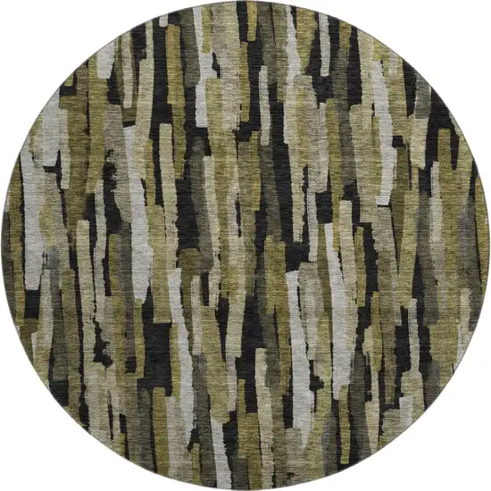 8' Brown Charcoal And Gray Striped Washable Round Rug With UV Protection Photo 1