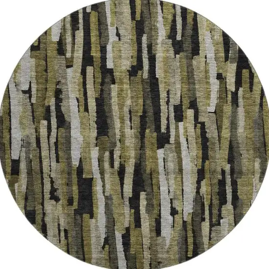 8' Brown Charcoal And Gray Striped Washable Round Rug With UV Protection Photo 3
