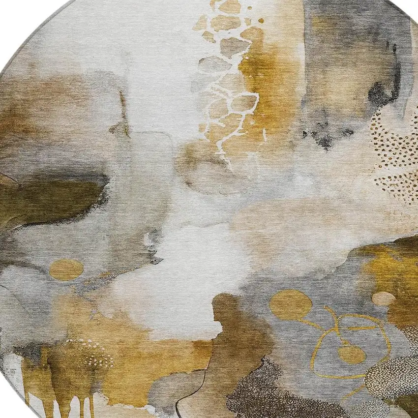 8' Brown Charcoal And Ivory Round Abstract Washable Indoor Outdoor Area Rug Photo 3