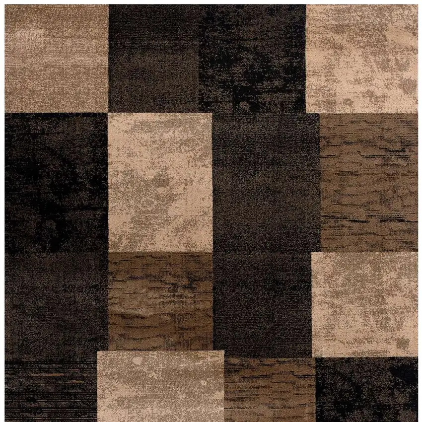 8' Brown Checkered Power Loom Runner Rug Photo 5
