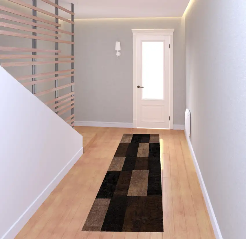 8' Brown Checkered Power Loom Runner Rug Photo 2
