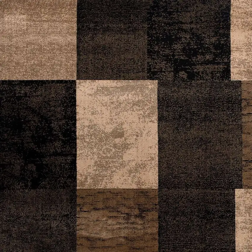 8' Brown Checkered Power Loom Runner Rug Photo 4