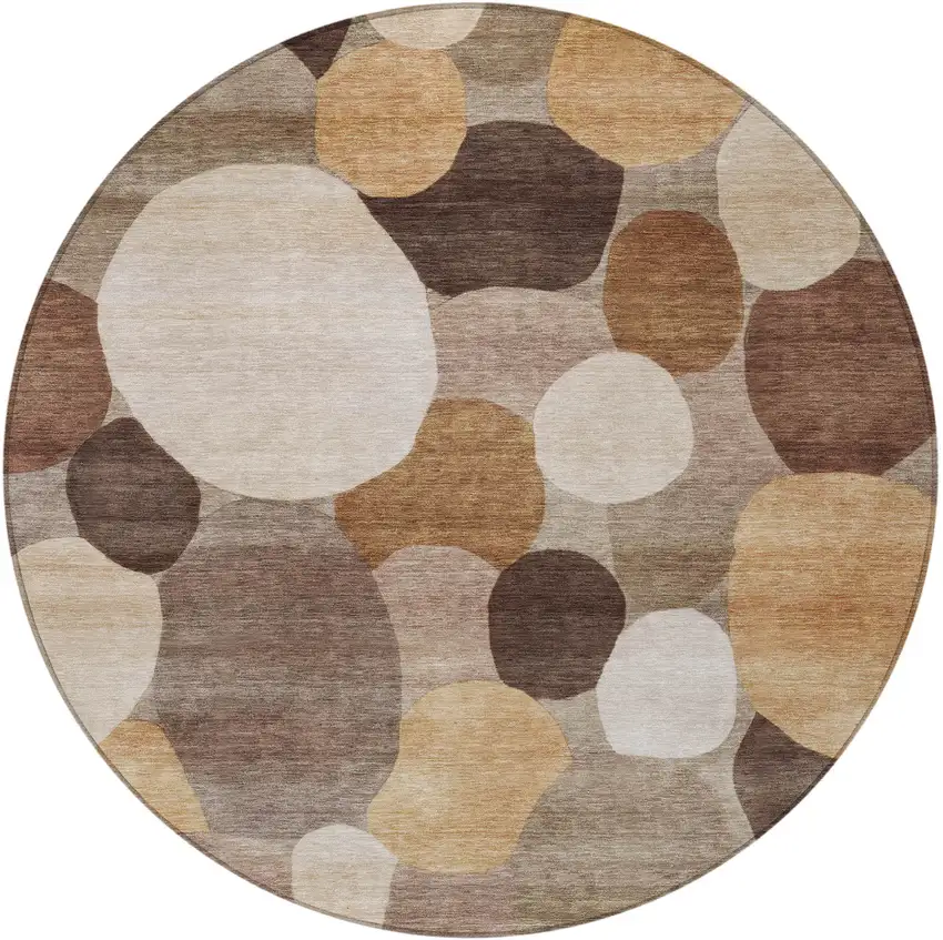 8' Brown Copper And Beige Round Geometric Washable Indoor Outdoor Area Rug Photo 3