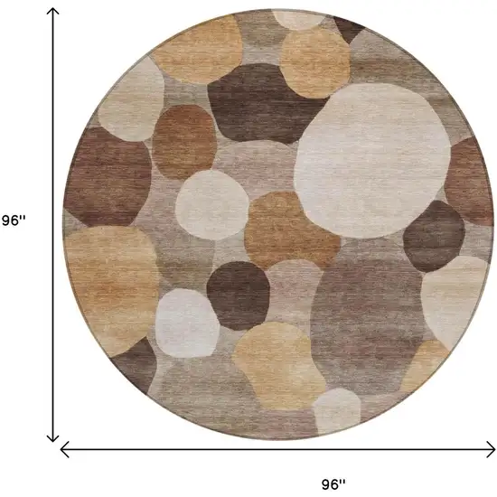 8' Brown Copper And Beige Round Geometric Washable Indoor Outdoor Area Rug Photo 7