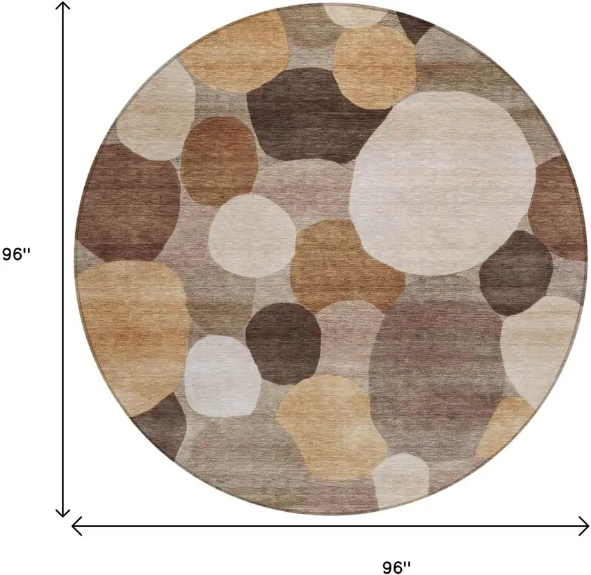 8' Brown Copper And Beige Round Geometric Washable Indoor Outdoor Area Rug Photo 7