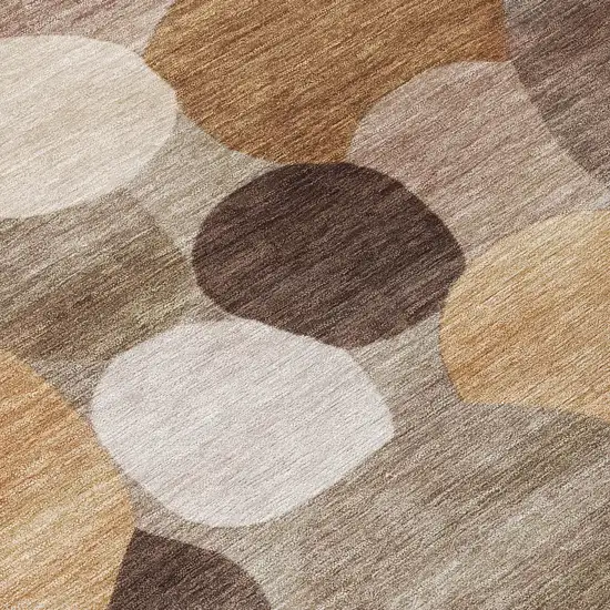 8' Brown Copper And Beige Round Geometric Washable Indoor Outdoor Area Rug Photo 9