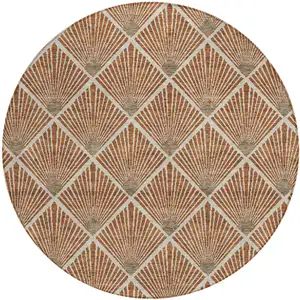 Photo of 8' Brown Copper And Beige Round Geometric Washable Indoor Outdoor Area Rug