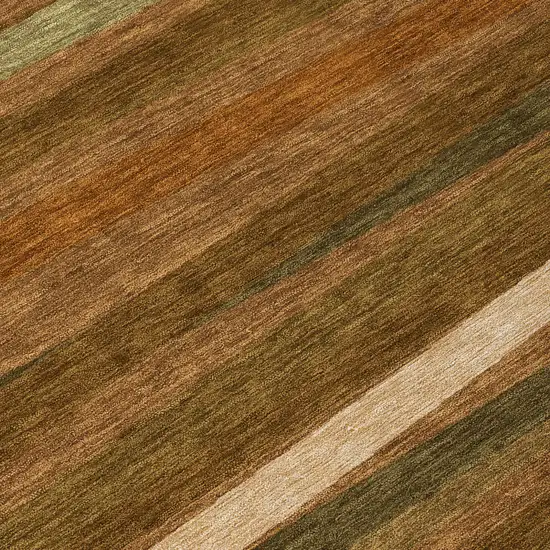 8' Brown Copper And Beige Round Striped Washable Indoor Outdoor Area Rug Photo 8