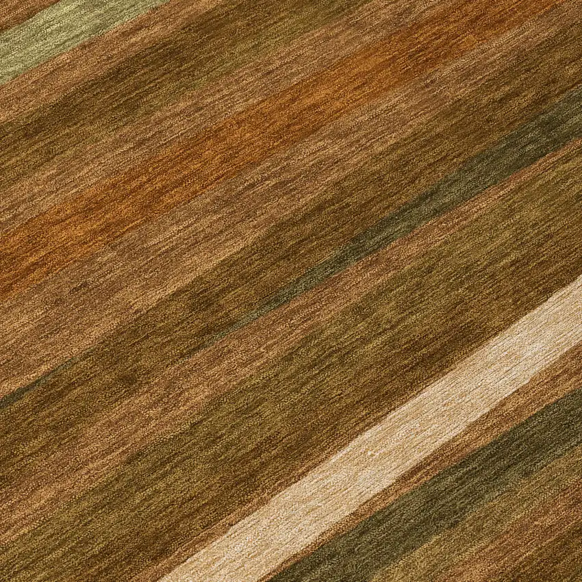 8' Brown Copper And Beige Round Striped Washable Indoor Outdoor Area Rug Photo 8