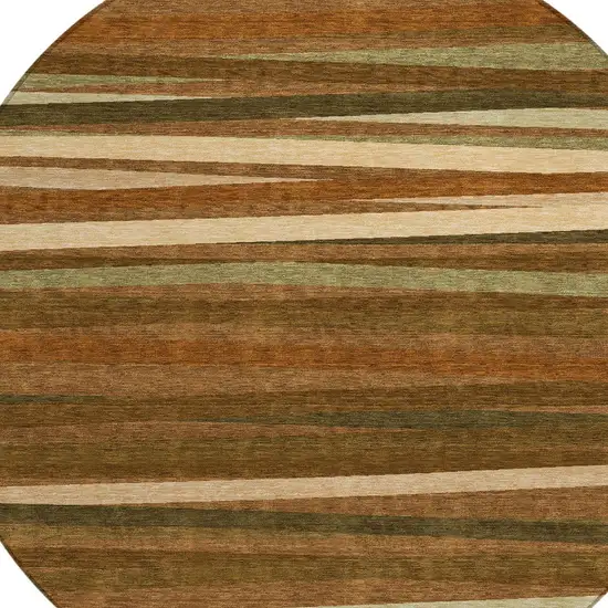 8' Brown Copper And Beige Round Striped Washable Indoor Outdoor Area Rug Photo 4