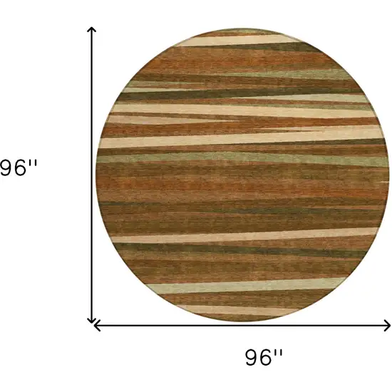 8' Brown Copper And Beige Round Striped Washable Indoor Outdoor Area Rug Photo 3