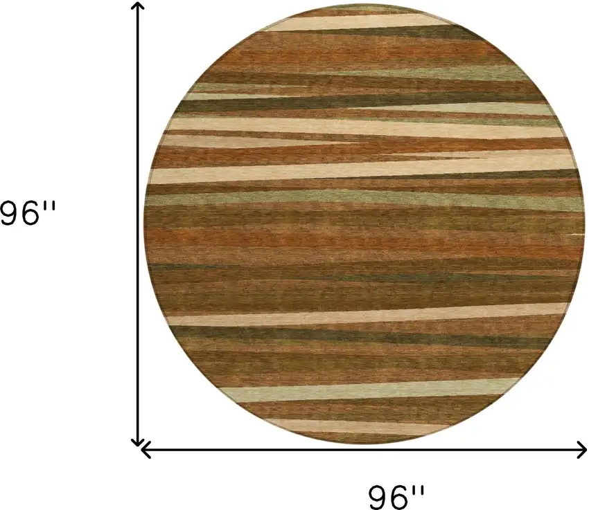 8' Brown Copper And Beige Round Striped Washable Indoor Outdoor Area Rug Photo 3