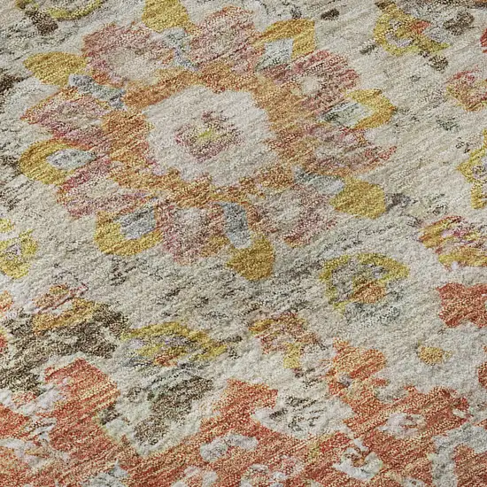 8' Brown Copper And Gold Floral Washable Area Rug With UV Protection Photo 9