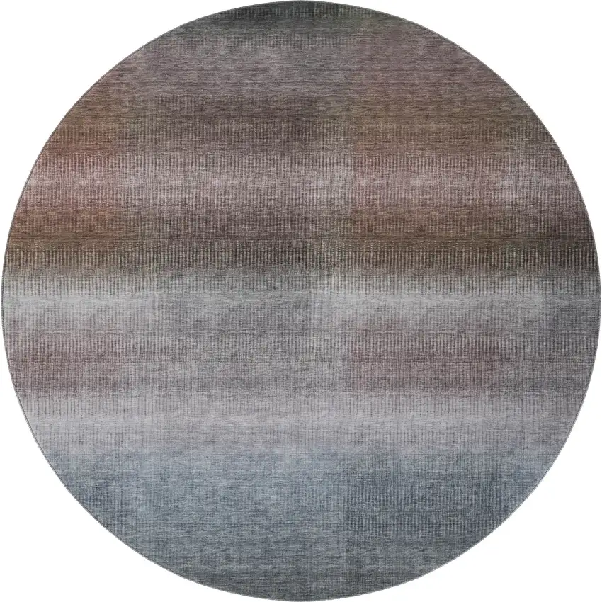 8' Brown Copper And Gray Striped Washable Round Rug With UV Protection Photo 3