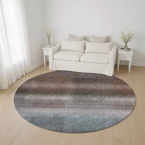 8' Brown Copper And Gray Striped Washable Round Rug With UV Protection Photo 4