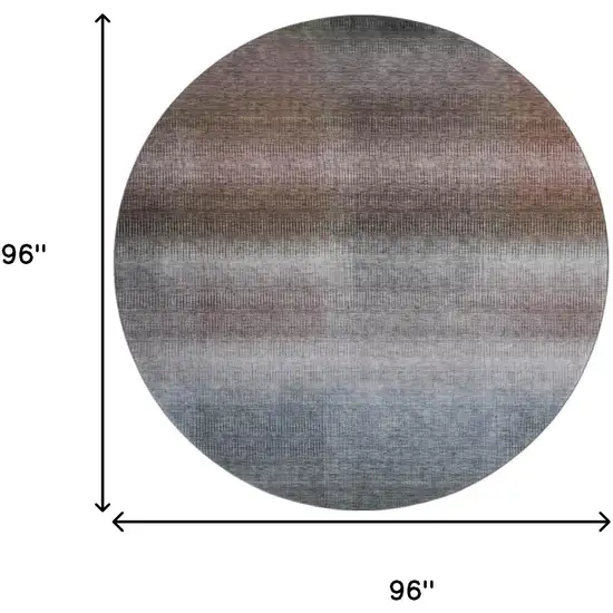 8' Brown Copper And Gray Striped Washable Round Rug With UV Protection Photo 9