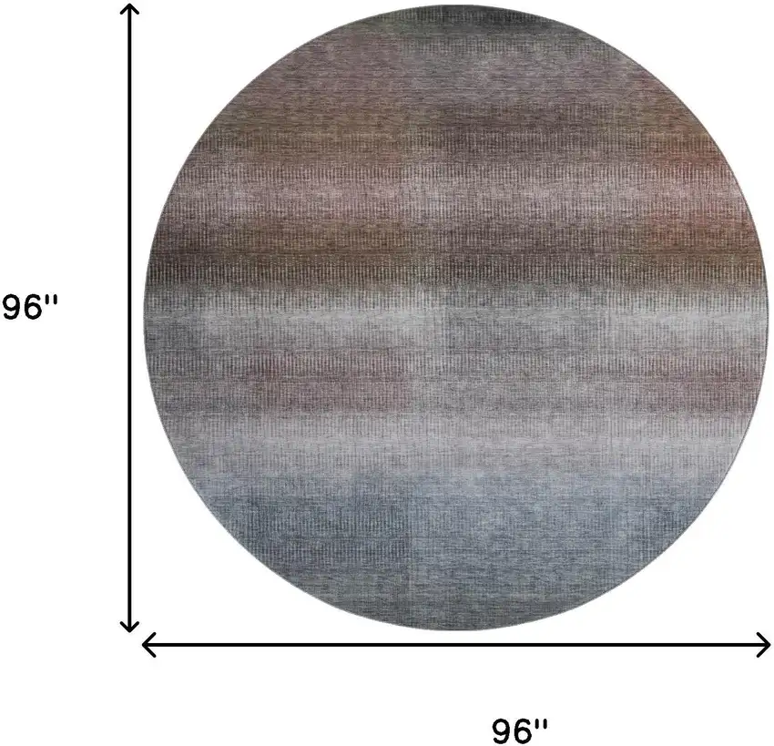 8' Brown Copper And Gray Striped Washable Round Rug With UV Protection Photo 9