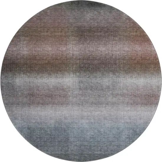 8' Brown Copper And Gray Striped Washable Round Rug With UV Protection Photo 1