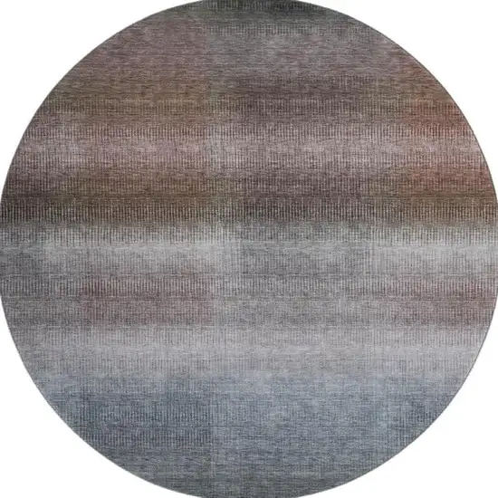8' Brown Copper And Gray Striped Washable Round Rug With UV Protection Photo 2