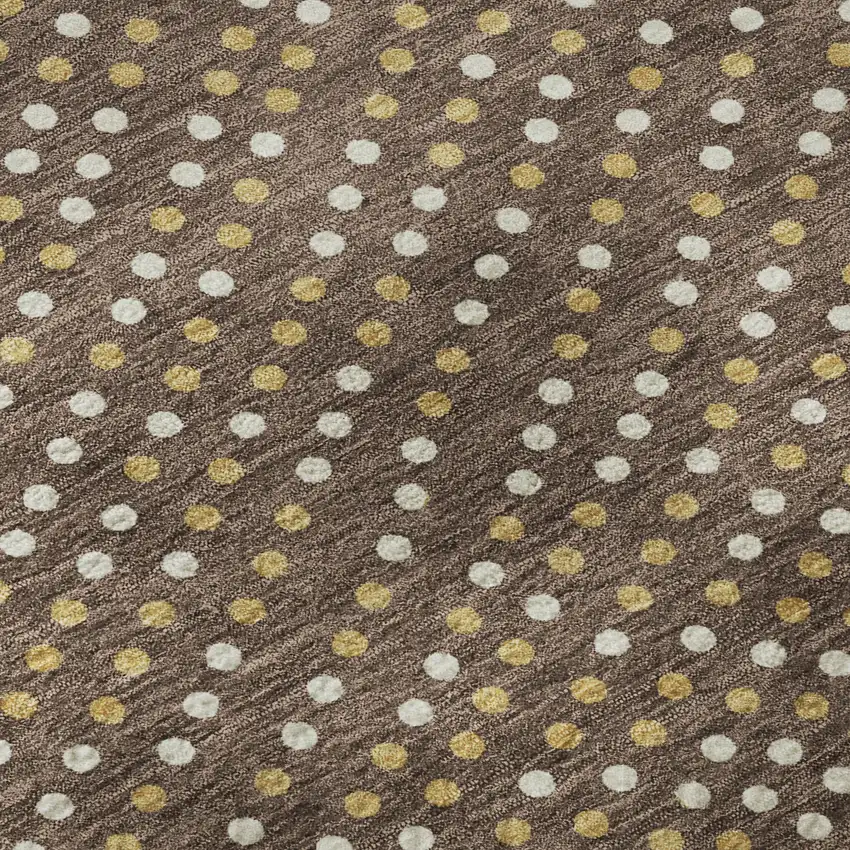 8' Brown Copper And Ivory Polka Dot Washable Round Rug With UV Protection Photo 8