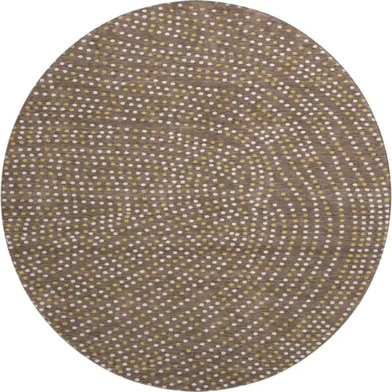 8' Brown Copper And Ivory Polka Dot Washable Round Rug With UV Protection Photo 1