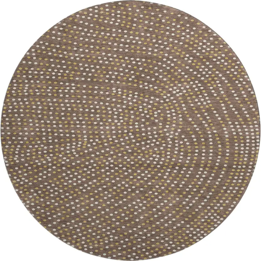 8' Brown Copper And Ivory Polka Dot Washable Round Rug With UV Protection Photo 1