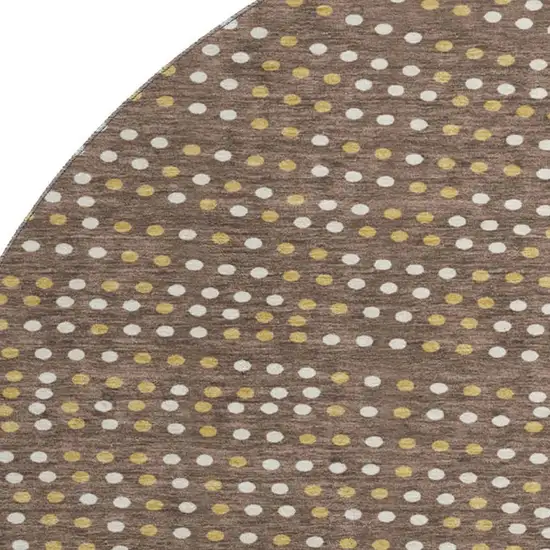 8' Brown Copper And Ivory Polka Dot Washable Round Rug With UV Protection Photo 2