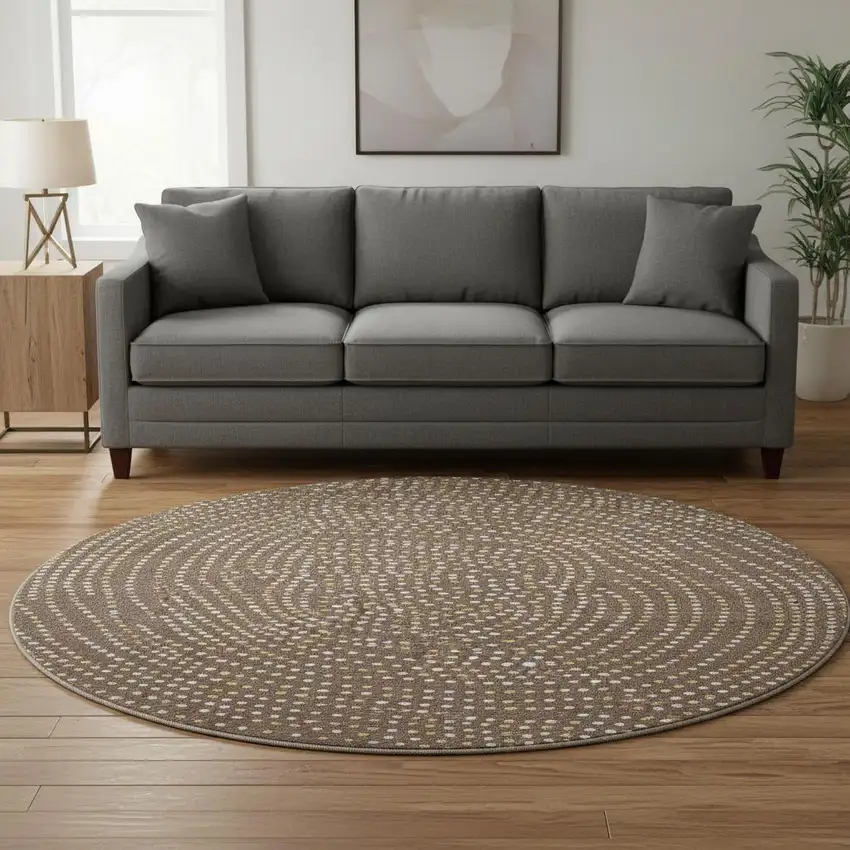 8' Brown Copper And Ivory Polka Dot Washable Round Rug With UV Protection Photo 2