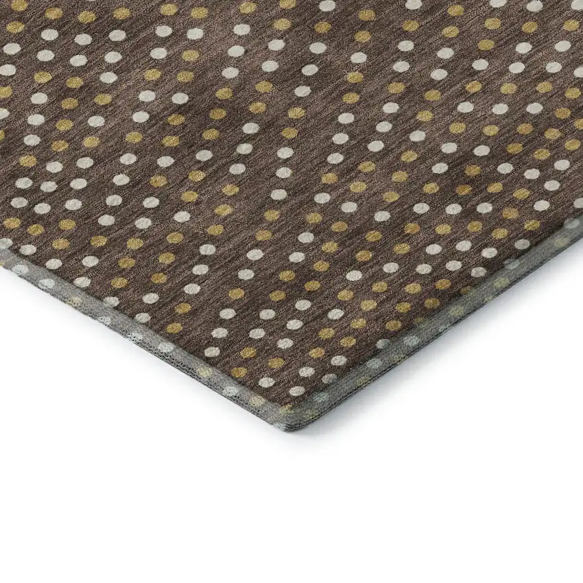 8' Brown Copper And Ivory Polka Dot Washable Round Rug With UV Protection Photo 6