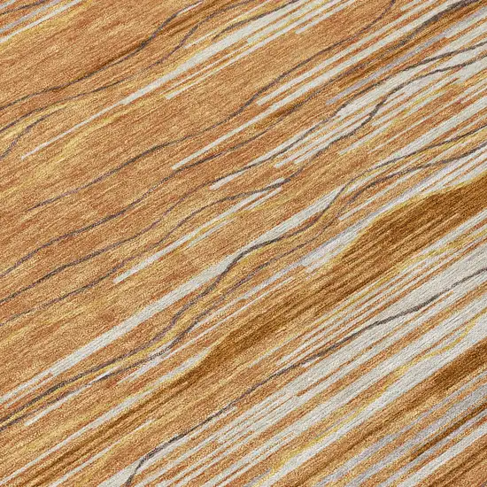 8' Brown Copper And Ivory Round Striped Washable Indoor Outdoor Area Rug Photo 8
