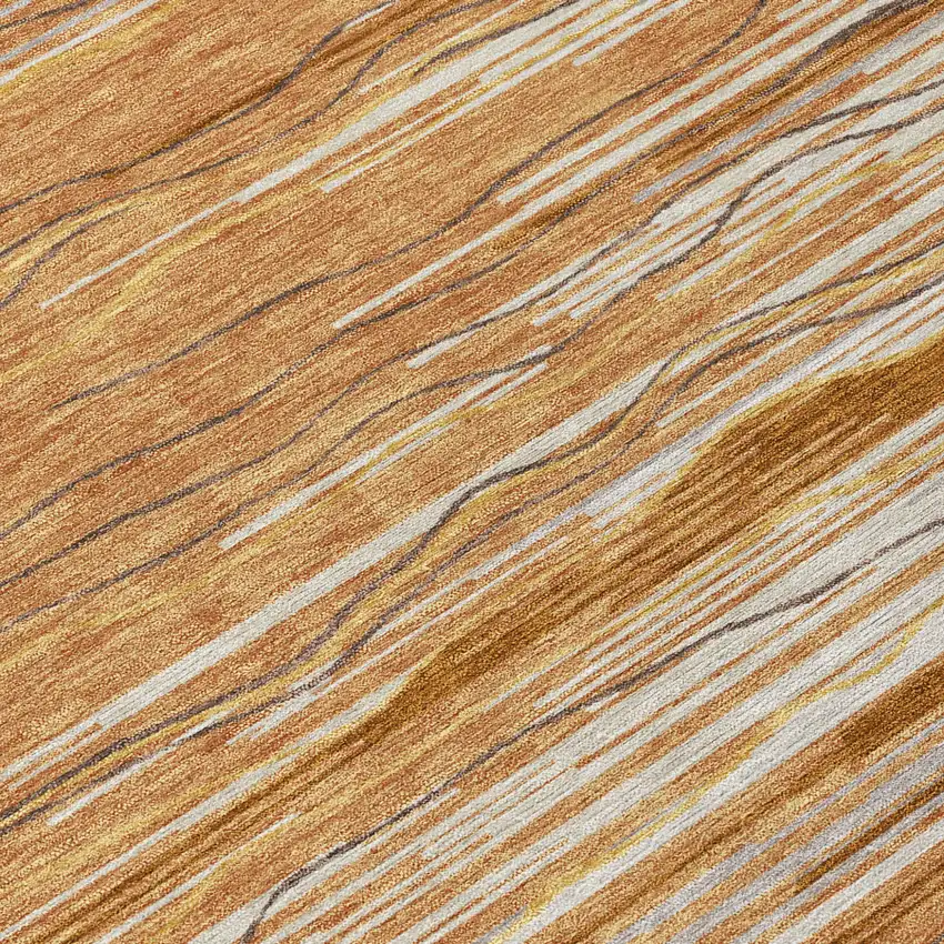 8' Brown Copper And Ivory Round Striped Washable Indoor Outdoor Area Rug Photo 8