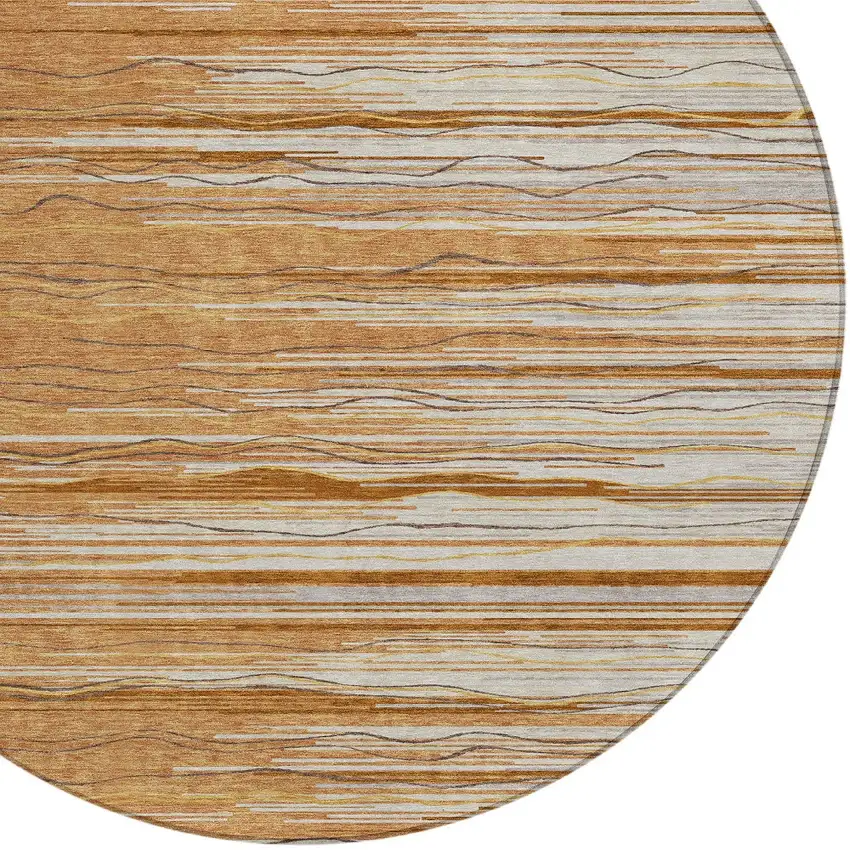 8' Brown Copper And Ivory Round Striped Washable Indoor Outdoor Area Rug Photo 4