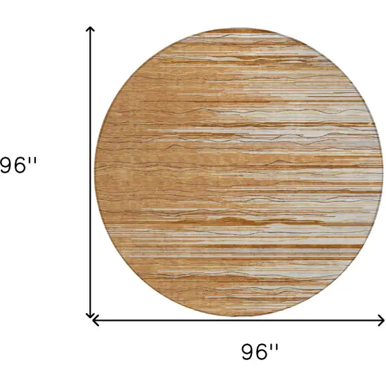 8' Brown Copper And Ivory Round Striped Washable Indoor Outdoor Area Rug Photo 3