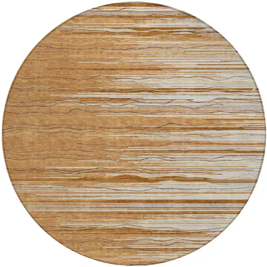 8' Brown Copper And Ivory Round Striped Washable Indoor Outdoor Area Rug Photo 2