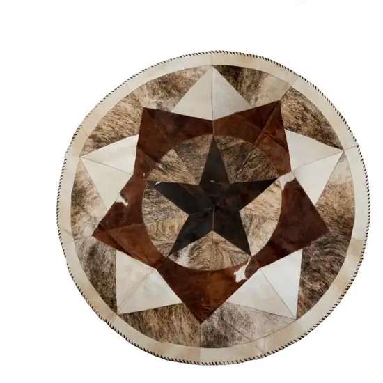 5' Brown Cowhide Patchwork Round Rug Photo 2