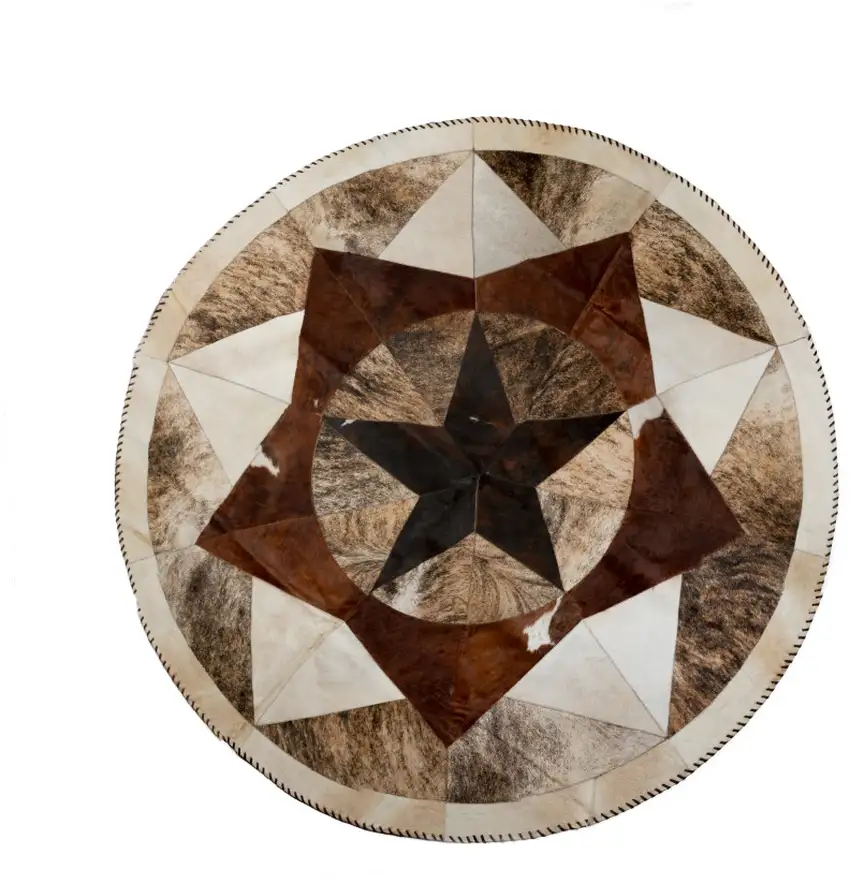 5' Brown Cowhide Patchwork Round Rug Photo 2