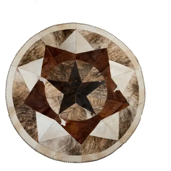 5' Brown Cowhide Patchwork Round Rug Photo 3
