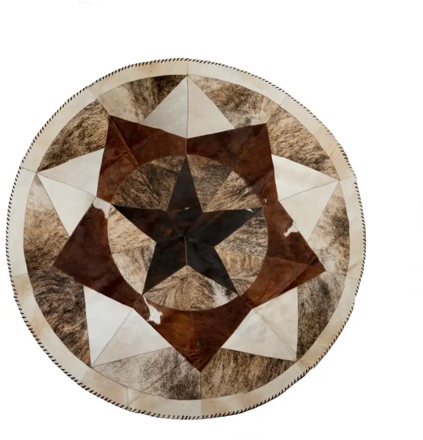 5' Brown Cowhide Patchwork Round Rug Photo 3