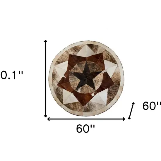 5' Brown Cowhide Patchwork Round Rug Photo 4