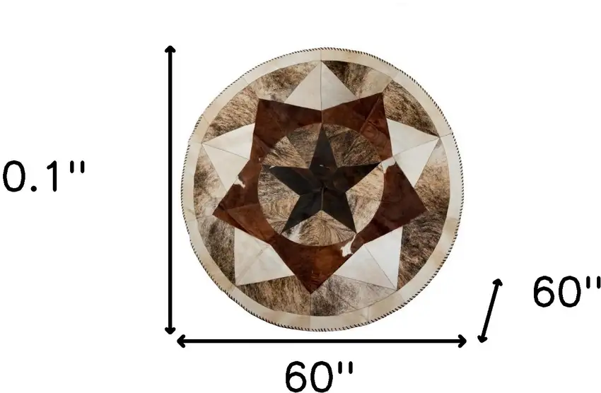5' Brown Cowhide Patchwork Round Rug Photo 4