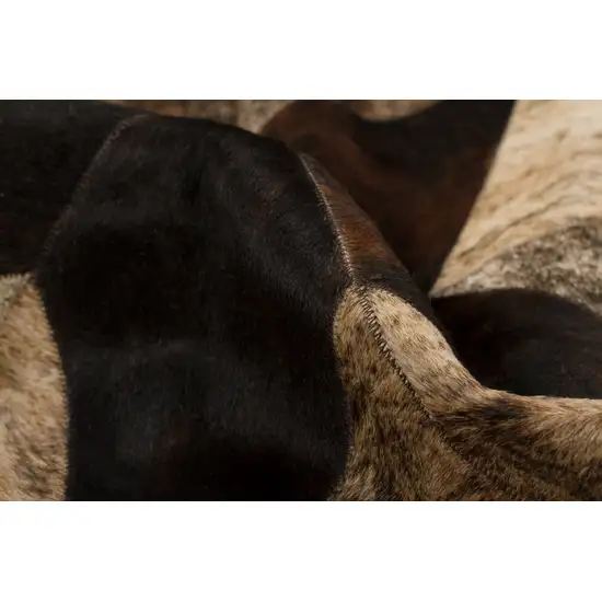 5' Brown Cowhide Patchwork Round Rug Photo 5