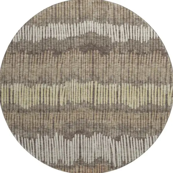 8' Brown Cream And Ivory Striped Washable Round Rug With UV Protection Photo 4